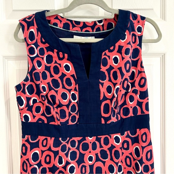 Boden Women Sheath Colorful Geometric Dress US 8R  Pink Blue Sleeveless Cotton - Picture 5 of 13
